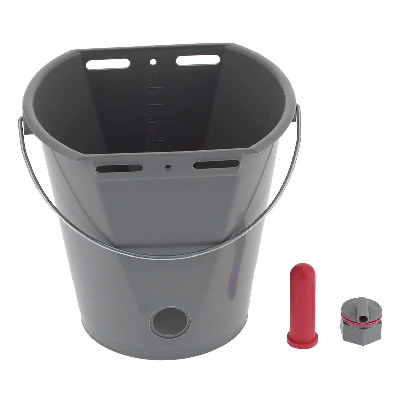 Cubo alimentador de 8 litros con 2 tetinas, accesorio para alimentación de leche, granja ganadera, gris (para ganado)