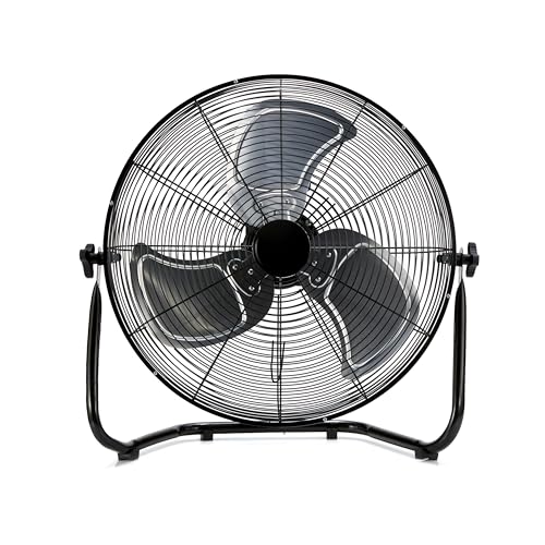 Image of Amazon Basics 18 inch High Velocity Industrial Floor Fan with 3 Speeds, Powerful Airflow, Air Circulator, Tilt Head, ETL-Listed Safety Compliance, Metal Housing /Blades, for Commercial Space 100W, Black