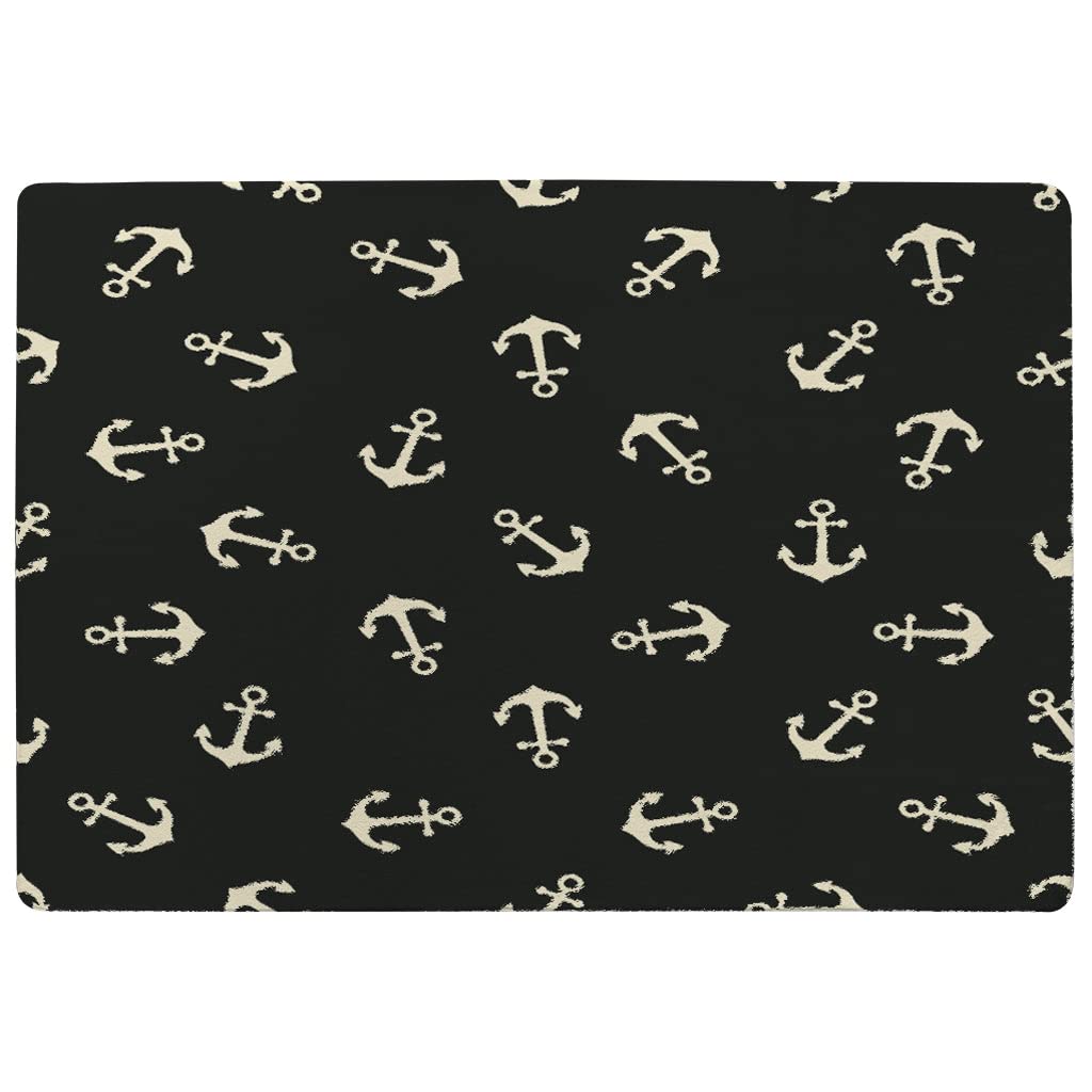Ancres sur fond noir tapis de salon 80 x 150 cm pour ambiance bord de mer