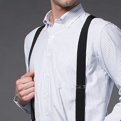 KANGDAI Bretelles Homme Larges 6 clips Brace Men Y Retour Suspensions ajustables ¨¦lastiques et durables Clips en m¨¦tal fort (Noir) - Image 7