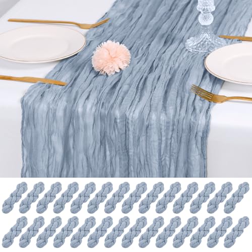 RealBox 28 Pack Dusty Blue Cheesecloth Table Runner 17x108 Inch