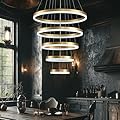 Modern Gold LED Chandelier - 5 Ring Dimmable Pendant Light for Dining Room, Kitchen Island, Bedroom & Office