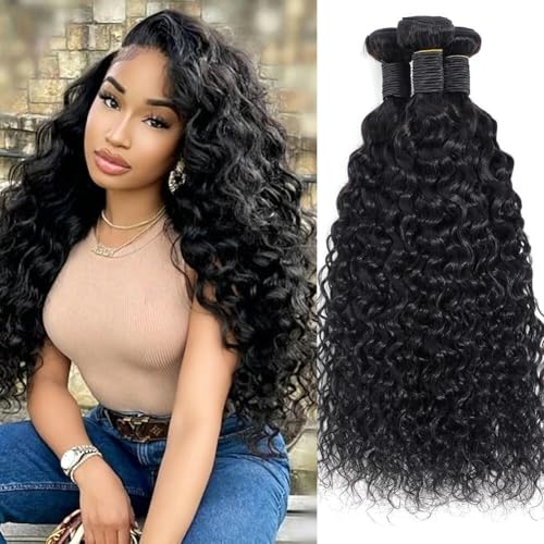 Water Wave Human Hair Bundles 16 18 20 Inch 100% Brazilian Virgin Remy Human Hair Extensions Natural Black 3 Bundles