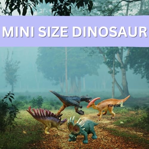 Image of FUNFOB Dinosaur Toy Figure | Mini Size | Height -6cm Dinosaur Toys for Kids & Adults PVC Multicolour |Set C Tiny Dino Pack of 4