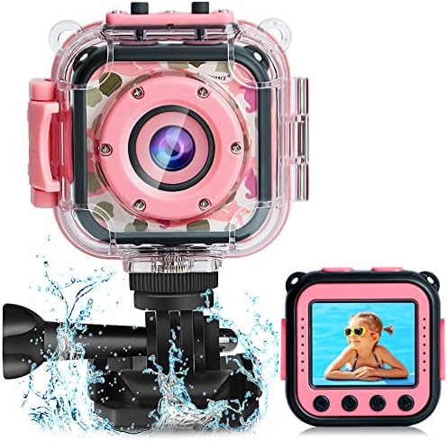 PROGRACE Kids Camera Waterproof Gift Toy - Children Digital Video Camera Underwater Camera for Kids 1080P Camcorder DV Toddler Camera for Girls Birthday Learn Camera Pool Toys Age 3-14
