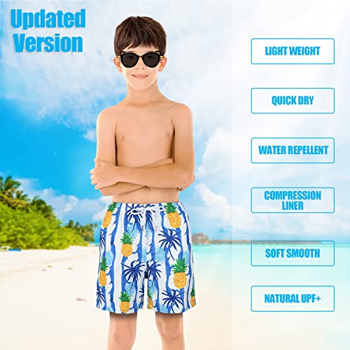 Image of Boys Swim Trunks with Boxer Brief Liner Compression Anti Chafe Swimming Shorts Stretchy UPF Quick Dry Swimsuit