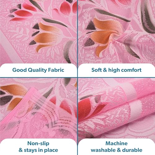 Image of Kuber Industries (Set of 4) Stylish & Durable Cotton Sofa Covers 2 Seater | Aesthetic Sofa Protector /Mat & Slipcover for Hall, Living Room & Office | Flower Design - White & Pink