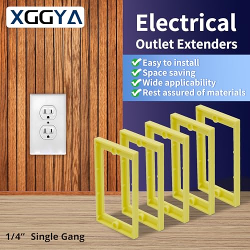 Image of Single Gang Receptacle Outlet Box Extenders 1 /4 inch,Yellow,Pack of 4 | Electric Outlet Extender Box With 8 screws; Box Extender 1 Gang for Electric Box and Electric Outlet Switches.