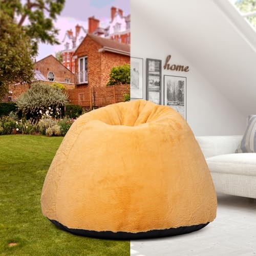 Amazon Brand - Solimo 2XL Premium Luxe Fur Bean Bag Filled with Beans for Living Room | Capacity Upto 6 Ft Height & 100 Kg Weight | Pre-Filled Bean Bags for Office Use (Camel)