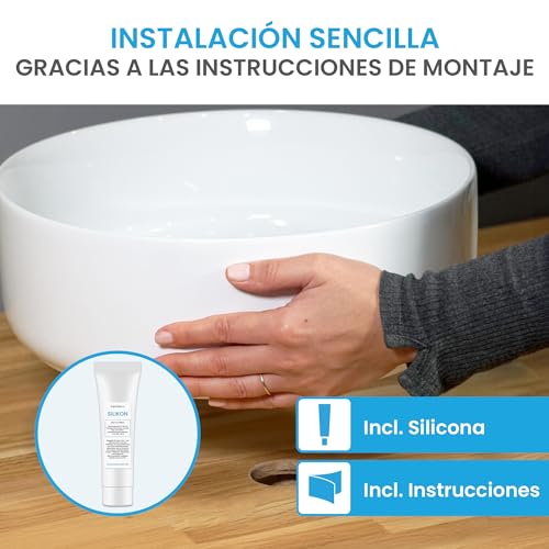 Lavabo redondo Tamula blanco de 31,5 cm que soluciona la falta de espacio en encimeras de aseos pequeños 3