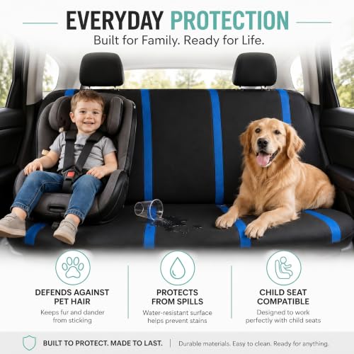 Image of FH Group Car Seat Covers Rear Set Cloth - Car Seat Covers with Removable Headrest,Universal Fit,Automotive SeatCovers,Washable Car SeatCover for SUV,Sedan,Van Blue
