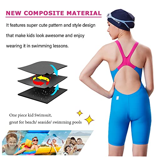 karrack Traje de banho para meninas para esportes e competição de treinamento infantil, Lago azul, 4