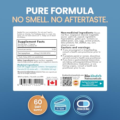 Bio Absorb Nutraceuticals 623543752221 Serrapeptase Supplement