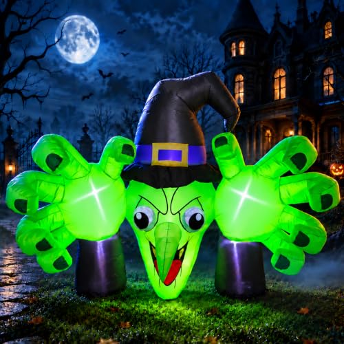 6FT Giant Halloween Inflatables Wicked Witch with Huge Grabbing Hands, LED Halloween Blow Ups Decorations, Creepy Inflatable Halloween Decorations Outdoor for Yard, Lawn, Garden, Porch and Party