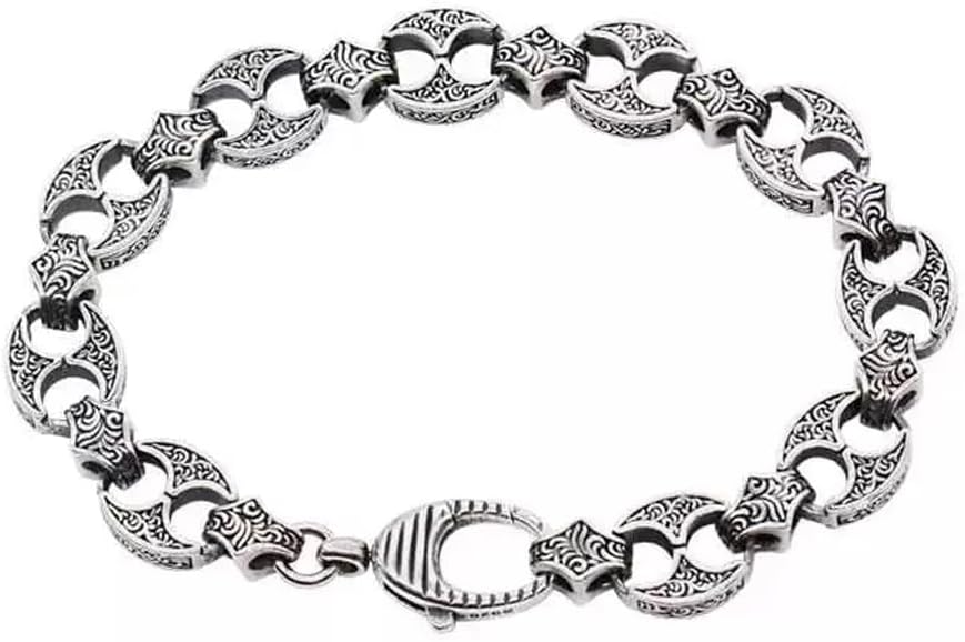 Hip-hop Stainless Steel Link Chain, Antique Silver-plated Bracelet Carved Rattan Pattern for Men 22cm (8.66 inch)