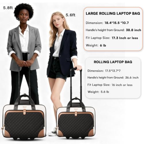 Image of Arcoyard Rolling Laptop Bag for Women, 17.3 Inch, Beige Brown | Large Rolling Briefcase, Waterproof Pocket, Computer Bag with Wheels, For Office Travel Business Teacher Commute