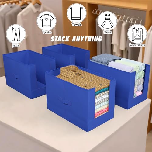 Image of Kuber Industries Pack of 12 - Shirt Stacker Organizer For Wardrobe | Foldable Closet Organizer For Saree Shirt, Pant, Dress Storage | Shirt Organiser For Clothes | Plain - Blue