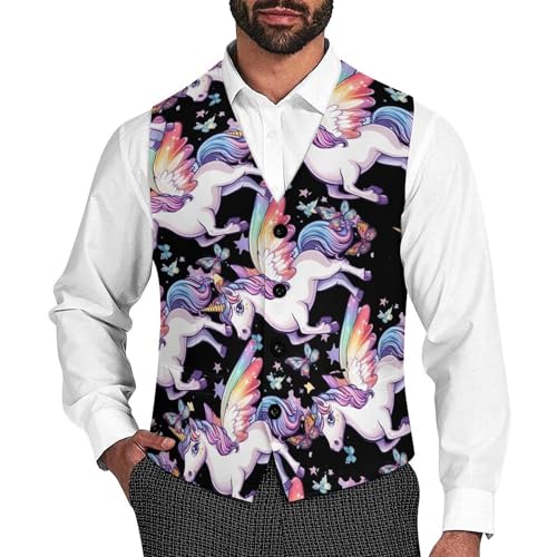 Colorful Un-icorns Butterfly Men's Suit Vests Business Formal Dress Vest V-Neck Waistcoat for Wedding Casual