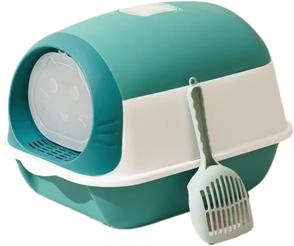 Fully Enclosed Cat Litter Box with Lid - Detachable Design, Easy Installation, Ideal for Small Animals and Rabbits, 19.7" L x 14.2" W x 13.8" H (Green)