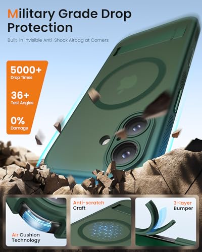 Image of Vihibii for iPhone 17 Cover Magnetic Back with Build-in Stand, [Compatible with Magsafe], Rugged Shockproof Protective Back & Translucent Matte Slim Case for iPhone 17 6.3 inch, Green
