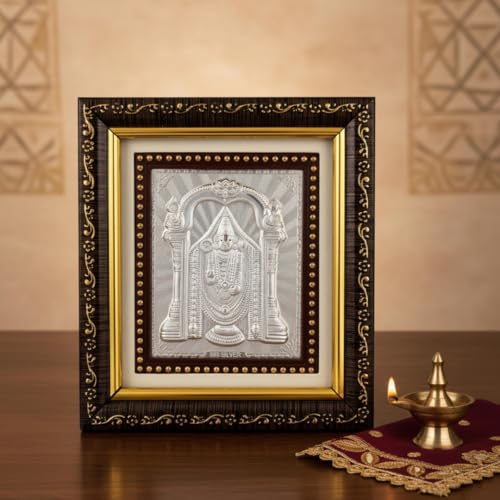 Image of Silver Coating Balaji Frame | Divine Home Decor | Wall Mount Square PhotoFrame for Gift, Wooden PhotoFrame for Temple, OfficeDecor Wedding Festival Gifting | tabletopframe (5x5.50 Inch)