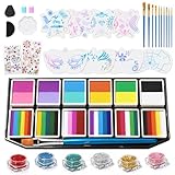 Face Painting Kit - 42 Colors Professional Face Paint Makeup Kit, Non-Toxic Water Activated Body Palette with Brushes, Stencils, Glitter, Gem, Sponge for Halloween, Arty Makeup & Cosplay Party