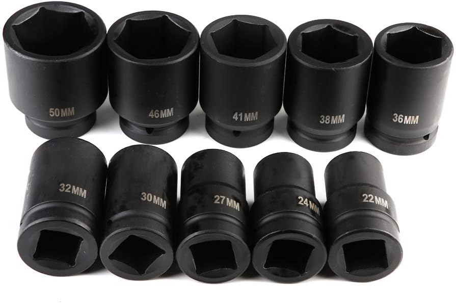 Inch Drive Deep Impact Socket Set 10-Piece Sockets 22mm to 50mm for Professional Mechanics and -Duty Applications