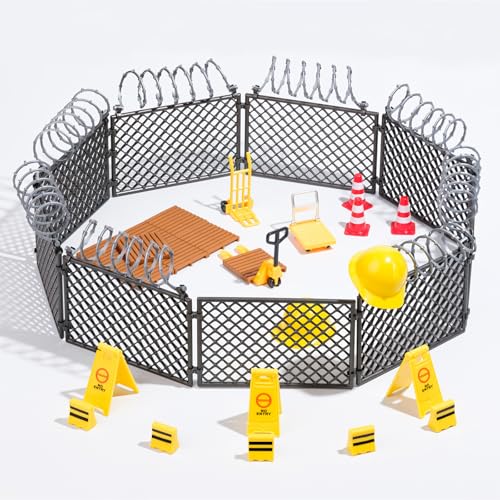 RTUOHUIN Wichtel Baustelle Set 23-TLG. Miniatur Wichtel Zubehör für Wichteltür und Weihnachten inkl. Bauzaun Pylonen Warnschilder Schubkarren Paletten Kinderzimmer Deko für Weihnachten
