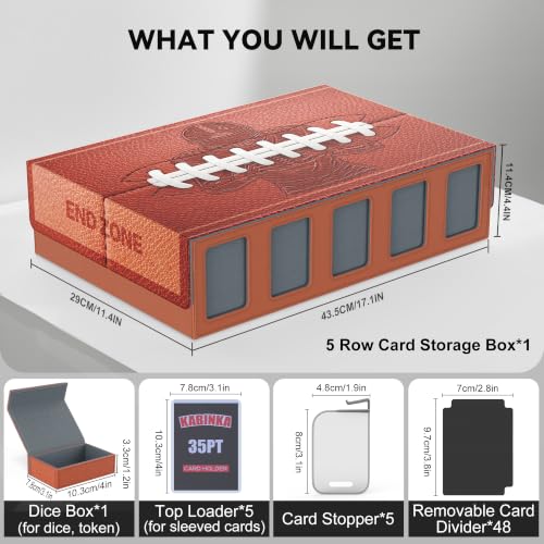 Image of Kabinka Football Card Storage Box with Window Display, 5-Row Sport Card Storage Box, 3900+ Card Deck Box for Football Sports Card TCG, 5 Top Loaders, 5 Stoppers, 48 Dividers, 1 Dice Tray(Football 1)