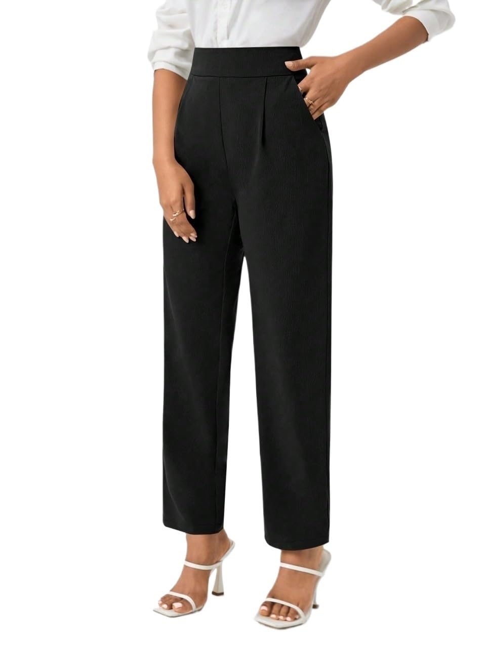 RAISER Womens Business Work Casual Pants Solid Color High Waist Pants With Slanted Pockets