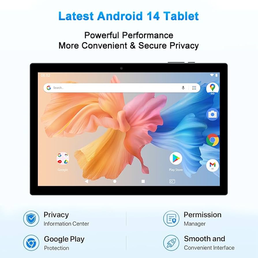 Android 14 Tablet, 10 Inch 8GB RAM+64GB ROM/1TB Expandable