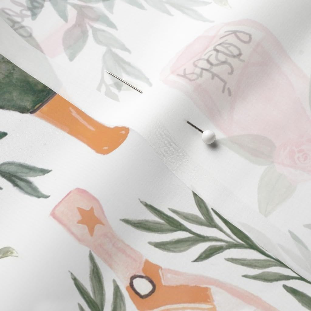 Spoonflower Fabric - Champagne Wine Rose Wedding Toast Botanical Watercolor Printed on Chiffon Fabric Fat Quarter - Sewing Fashion Apparel Dresses Home Decor