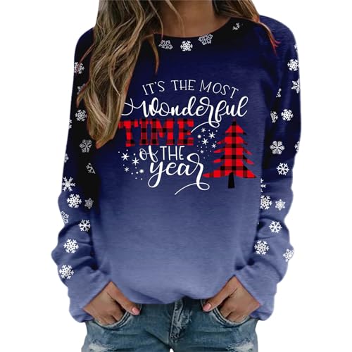 Conjunto de chaqueta para mujer y cómodo diseño de copa de vino tinto con estampado de copo de nieve y cuello redondo, manga larga, sudadera con capucha, camiseta lisa, 2-azul oscuro, XX-Large