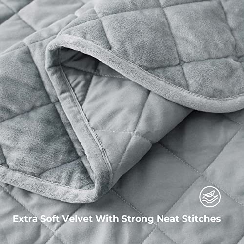 Veeyoo Velvet Quilt King Size - Bedspread Geometric Pattern Stitching Design For All Season, Oversized King Velvet Quilt Set With 2 Shams, Grey #TOP2