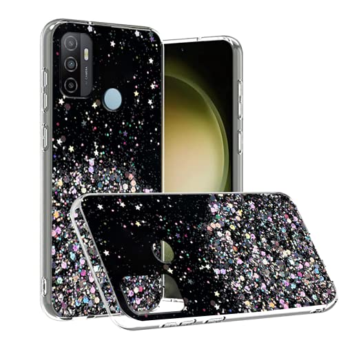 Wousunly Compatibile con Cover Oppo A53 Glitter Trasparente,Custodia Oppo A53S Sottile Silicone Brillantini Case (Nero)
