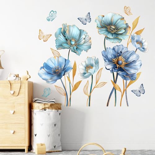 Vinilos decorativos florales Mfault azul y teal 35x12 in miniatura 3