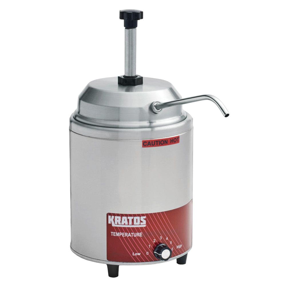 Kratos 29M-009 - Commercial Round Hot Topping Warmer and Dispenser - 3-1/2 Quart Capacity - Pump Included