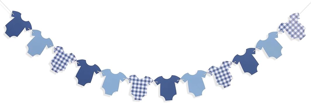 Baby Onesie Themed Decorative Banner - Party Plaid Pattern Background Banner for Newborn Gender Reveal Party Navy Blue
