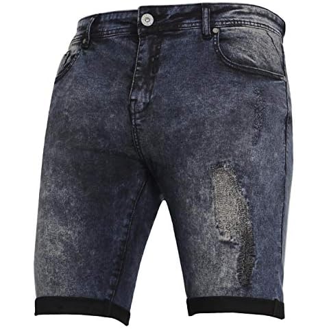 Mens Stretch Ripped Denim Chino Shorts Super Spandex Skinny Slim Summer Half Pant Jeans Bottom by JEANBASE Black Acid 40 Cover