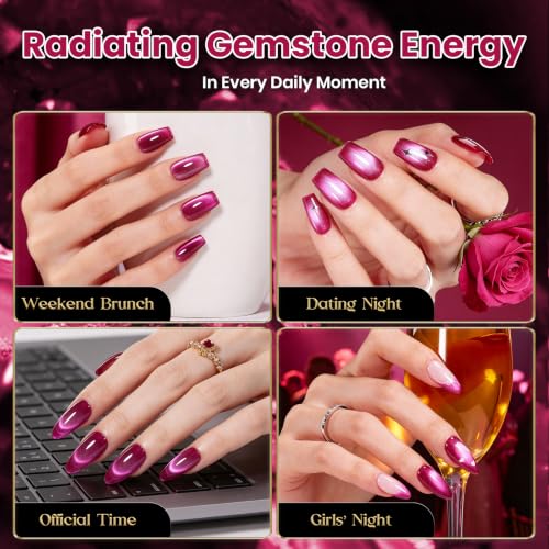 Image of Beetles Hot Pink Glitter Cat Eye Gel Polish,15ML Fuchsia Rose Gel