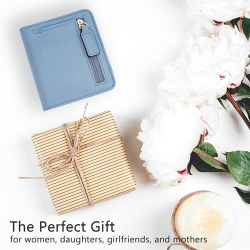 Image of Gostwo Small Wallet for Women, Slim Bifold Credit Card Holder, Compact RFID Blocking Cash Wallet, Billfolds Thin Leather Zipper Pocket, Mini Wallet Gift for Ladies Teen Girls Travel with ID Window