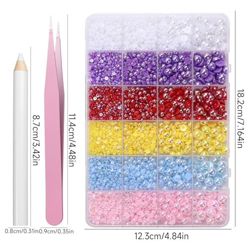 Image of 9000Pcs Flatback Pearls for Crafting, Pink Blue Red Purple White Half Pearls Beads, 3-8mm Color Half Round ABS Flatback Pearl Beads Gems Bedazzling for Nails Art Crafts DIY Shoes Clothes Bags