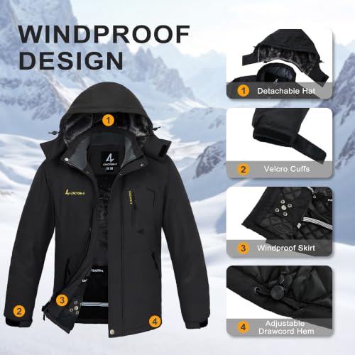 Image of Mens Winter Coats Puffer Waterproof Ski Insulated Jacket | Warm Jacket, Down Parka, Snowboard Jacket, Heavy Jackets, Winter Parka, Windproof Coat, Hiking, Camping, Working