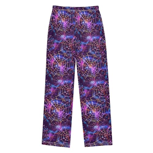 Pajama Pants Neon Halloween Spiders Web PJ Bottoms Sleepwear Lounge Sleep Pant with Pockets