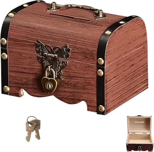 Vintage Holz Schatztruhe Spardose mit Schlüssel Kleine Schatzkisten mit...