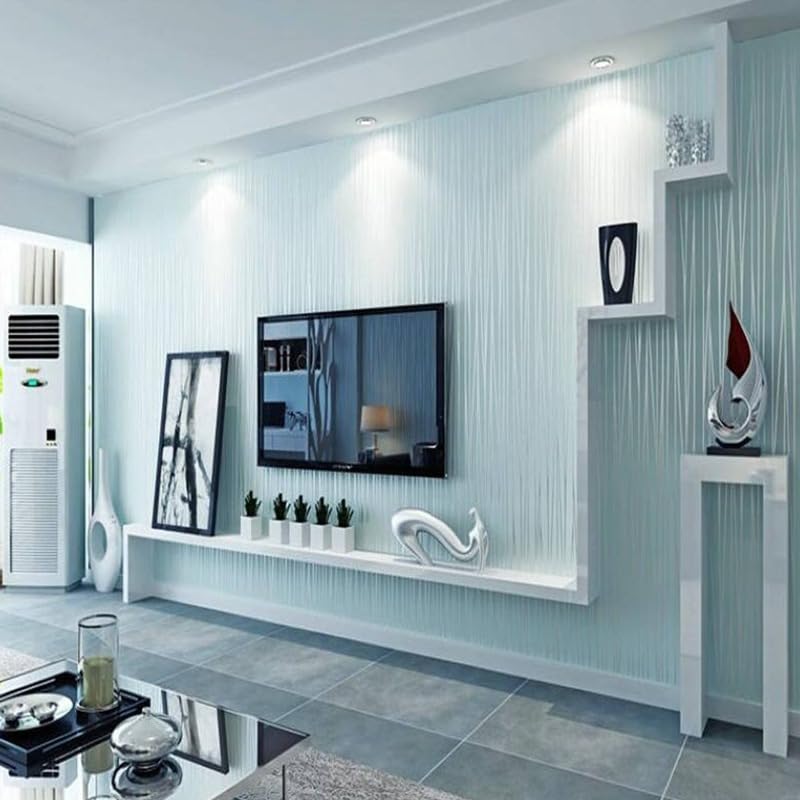 Pamatio Light Blue Mix Lines Wallpaper Modern Minimalist Non-WovenMicro-Glitter Striped Texture Plain Wallpaper Roll for Bedroom Living Room Home Backgroud Decoration Corridor โ image 1