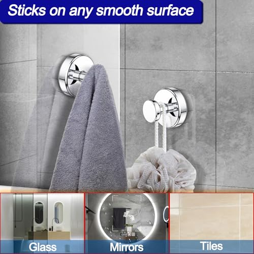 Image of Bntuk Suction Cup Hooks for Shower, Removable Towel Hooks for Bathroom Window Glass Door Wall, Bath Robe Looafh Hook for Hanging - 2 Pack, Chrome