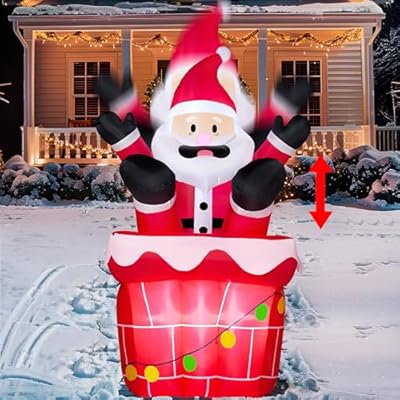 JOYIN 5 FT Tall Animated Christmas Inflatable Santa Outdoor Decorations, Christmas Blow Ups Santa Inflatable on Chimney for Yard, Blow Up Xmas Decor Outdoor with LEDs for Outside Lawn Garden Decor
