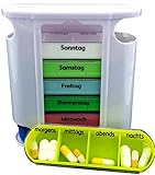 Tablettenbox Pillenbox Medikamentenbox für 7 Tage Mehrfarbig - Pillendose Tablettendose Wochendosierer Woche 4-Fächer Morgens Mittags Abends Nachts Mehrfarbig 1 Stück