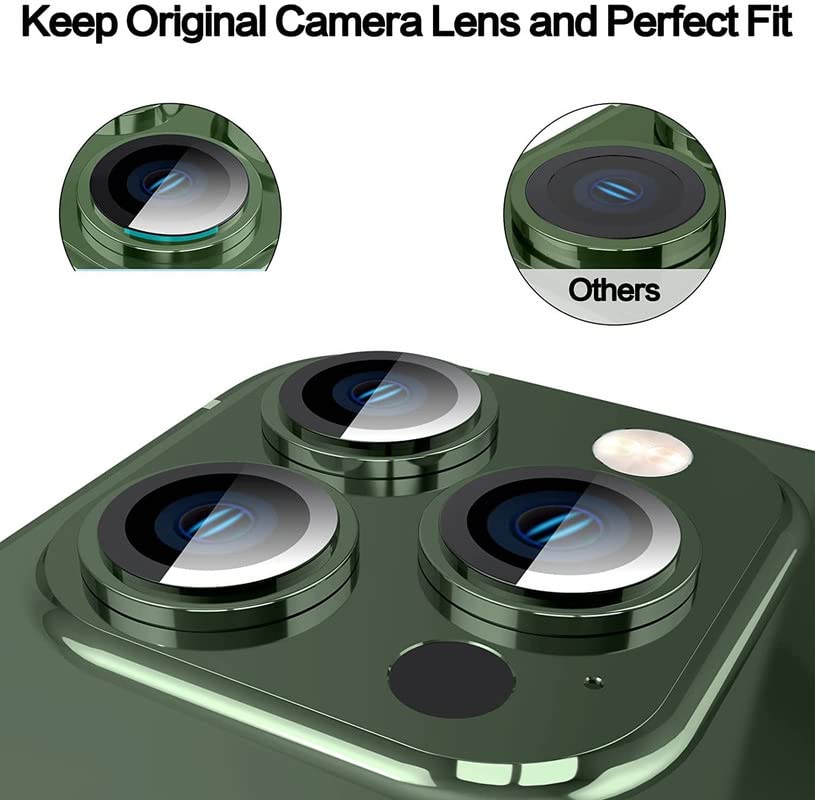Image of [Dark Green Camera Lens Protector For iPhone 13 Pro /For iPhone 13 Pro Max, Scratch-Resistant Ultra-Thin Tempered Glass with Aluminum Edge, Pack of 3